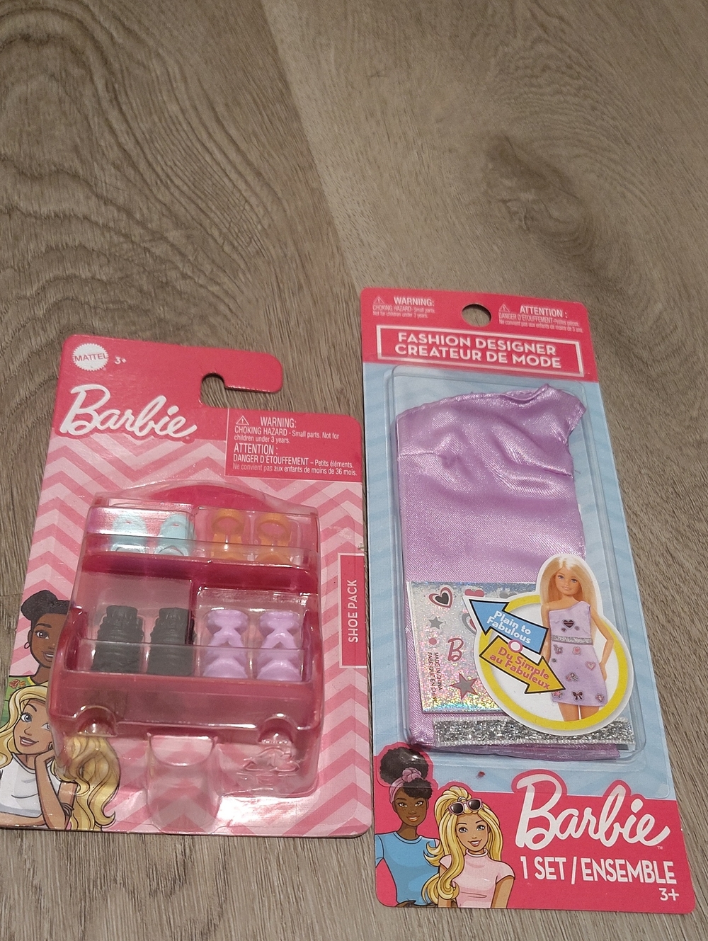 🆕2PC Barbie Pink Shoe Pack with Lilac Dress Fashion Set
